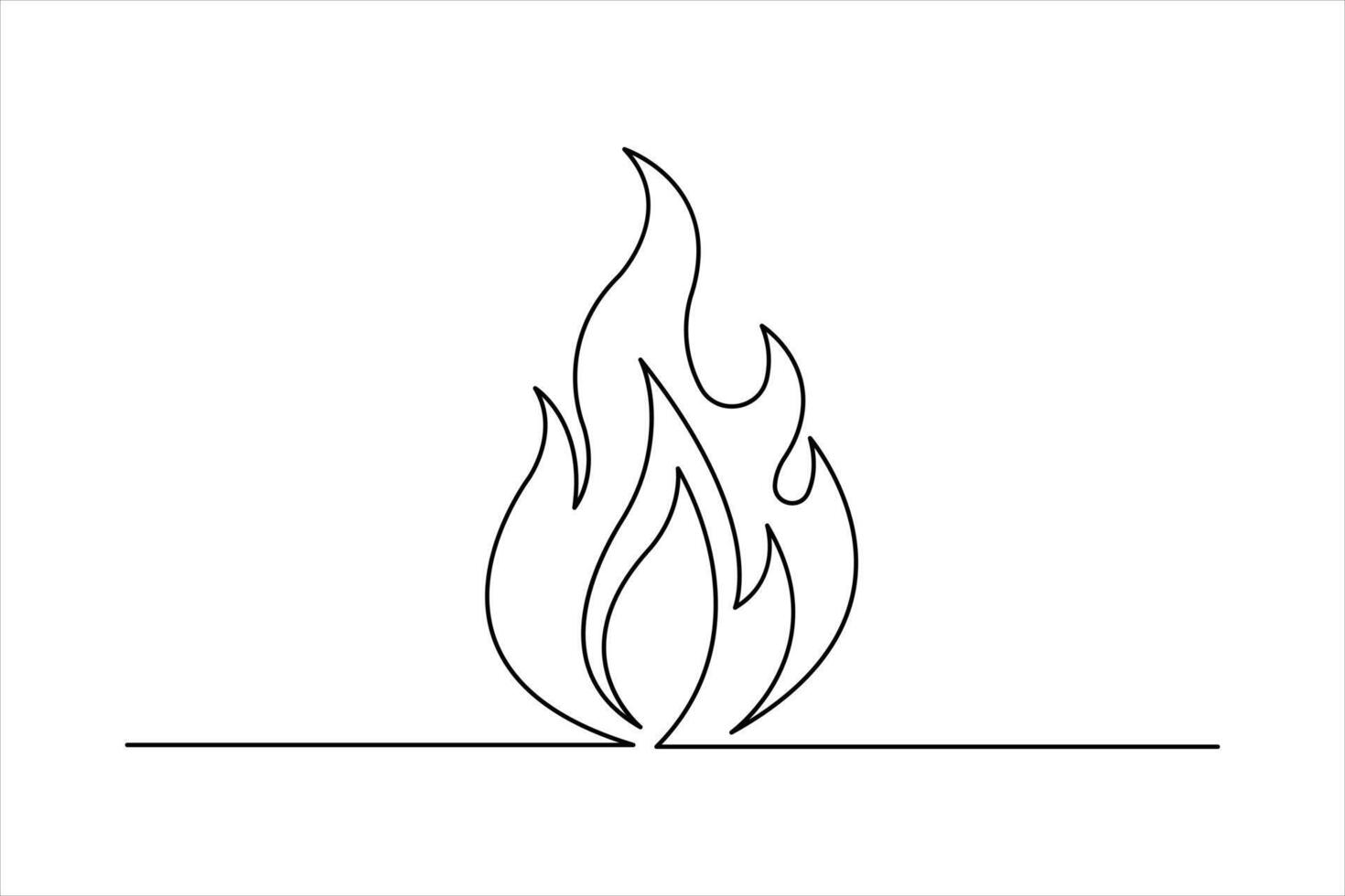 Fire continuous single line art drawing of flame shape, bonfire outline illustration vector
