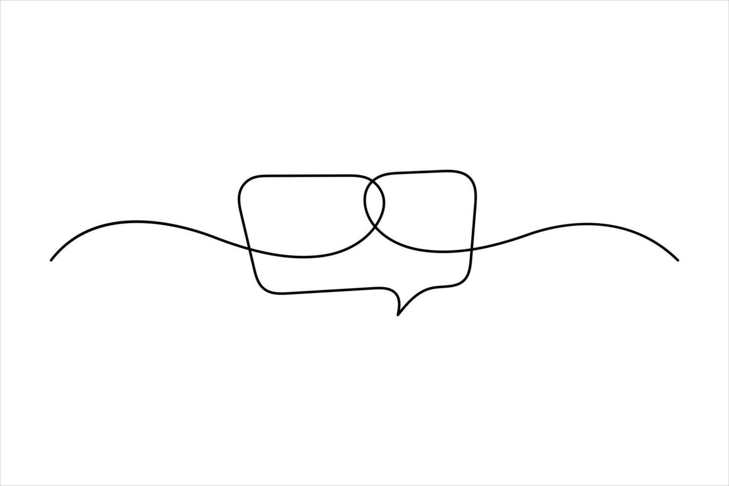 Continuous single line art drawing of speech bubble square shaped chat cloud and thought dialogue outline illustration vector