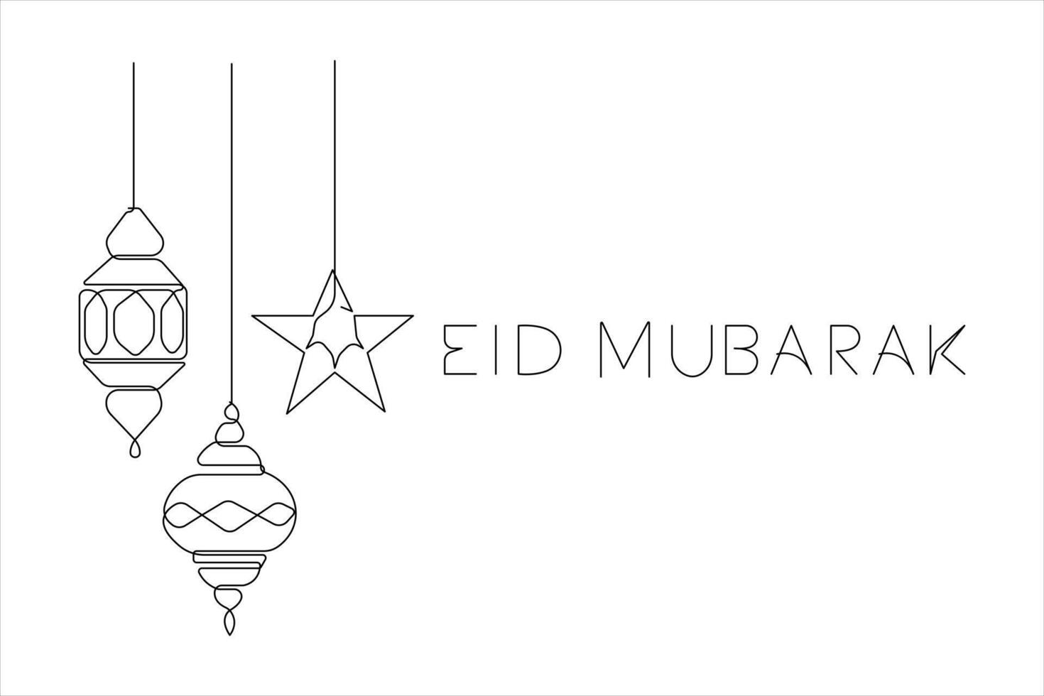 Islamic decoration design Ramadan Kareem continuous one line art drawing and Eid Mubarak vector