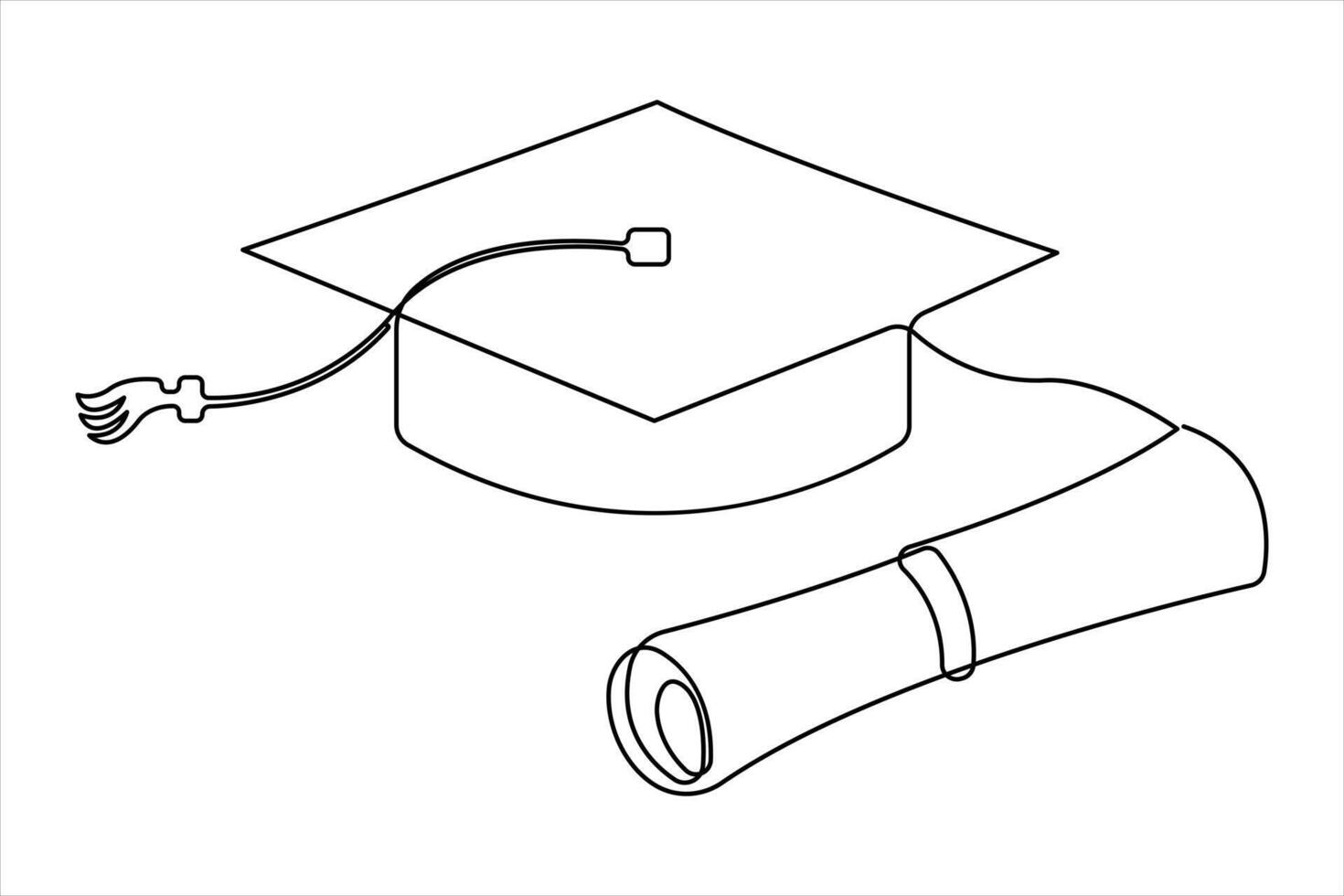 Continuous one line art drawing of graduation hat design vector