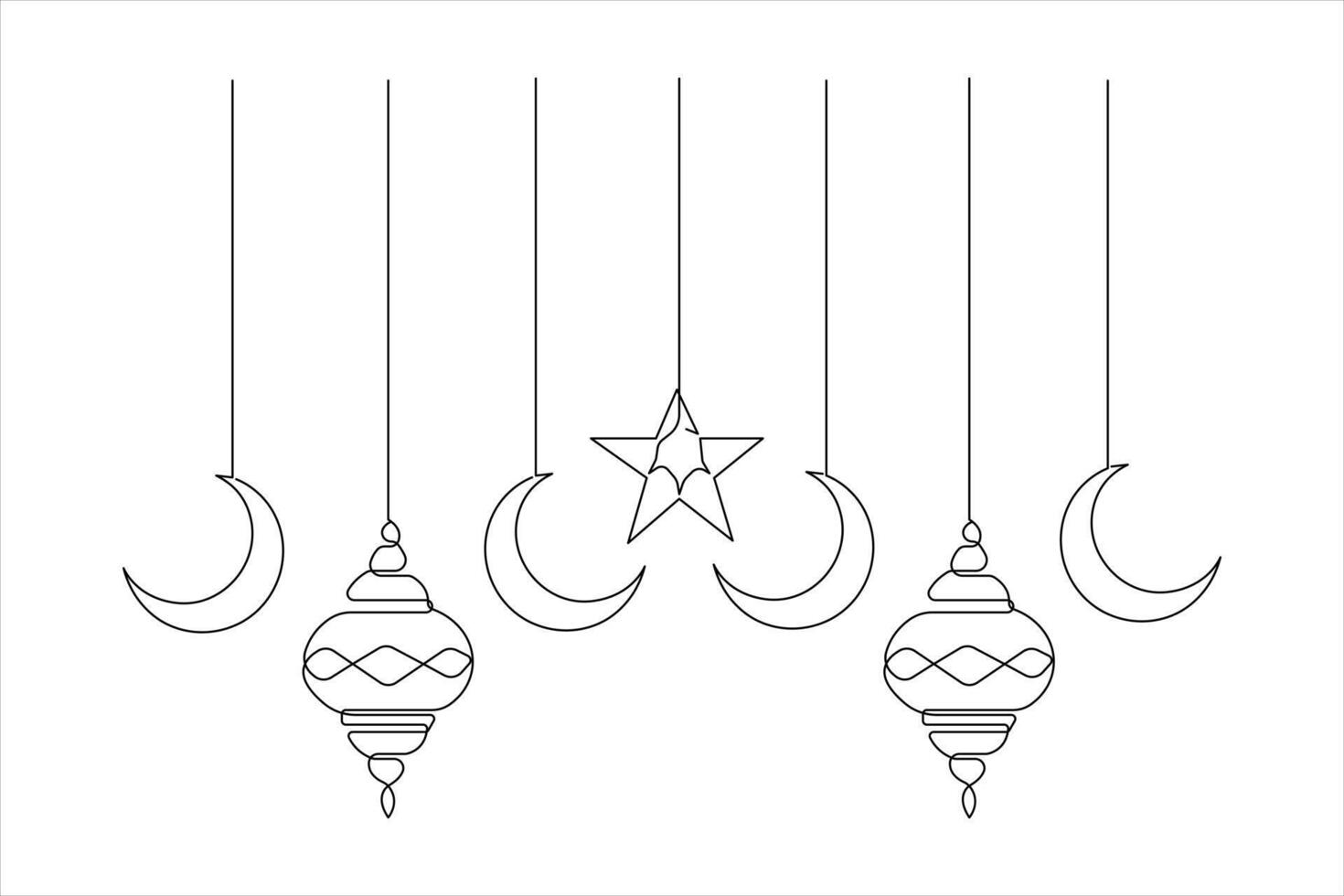Islamic decoration symbol Ramadan Kareem continuous one line art drawing and Eid Mubarak outline art vector