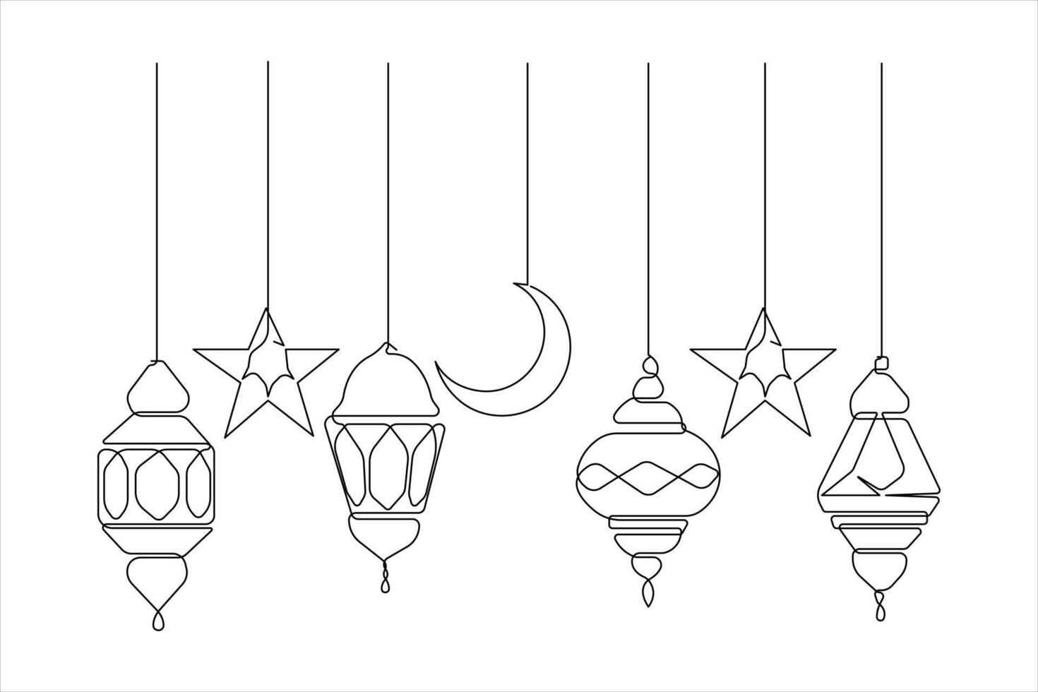 Islamic decoration concept Ramadan Kareem continuous single line art drawing and Eid Mubarak outline vector