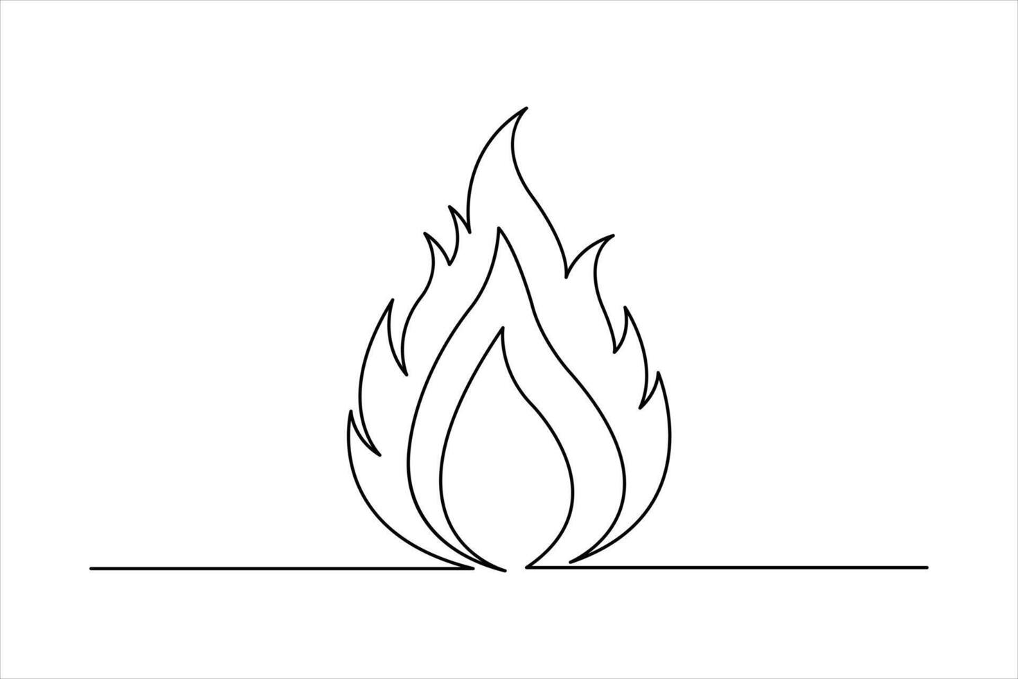 Continuous one line art drawing of fire flame shape, bonfire outline vector