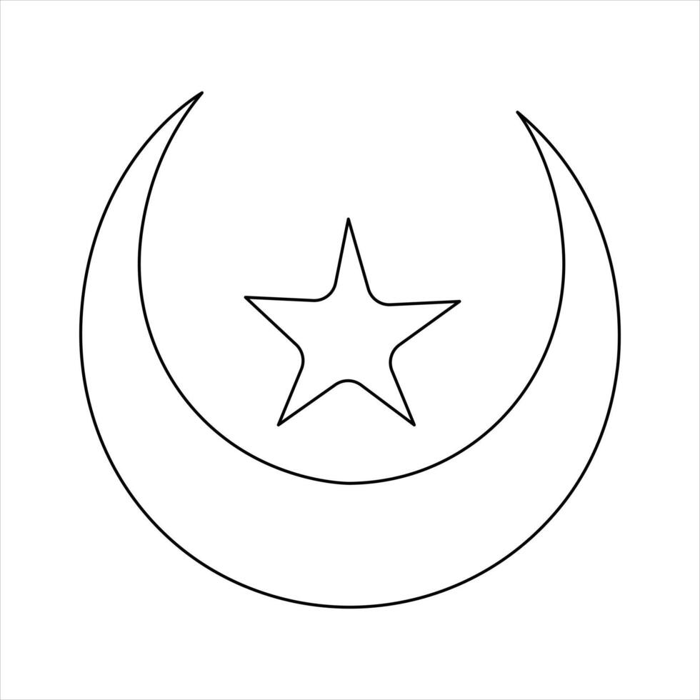 Moon continuous single line art drawing of Ramadan Kareem and Eid in outline illustration vector
