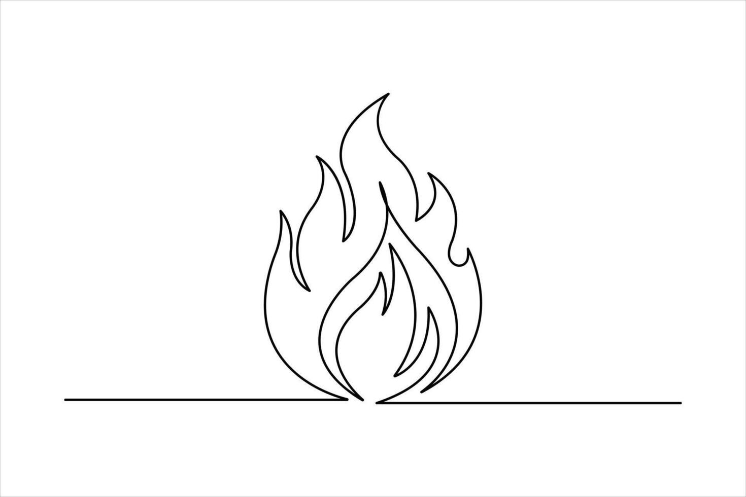 Fire continuous single line art drawing of flame shape, bonfire outline design vector