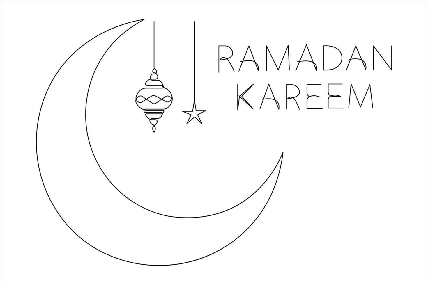 Islamic decoration concept Ramadan Kareem continuous single line art drawing and Eid Mubarak illustration design vector