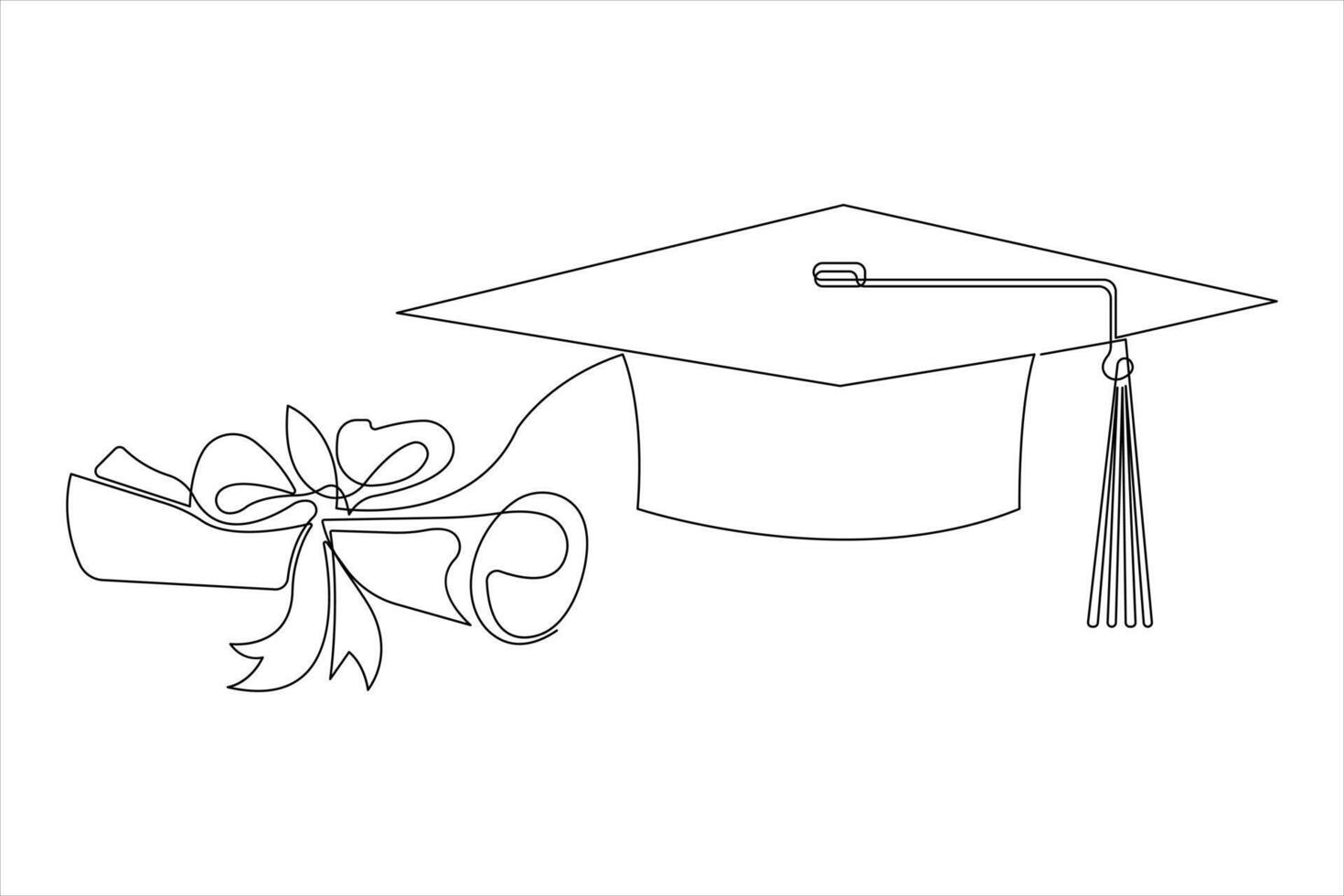 Continuous single line art drawing of graduation hat design illustration vector