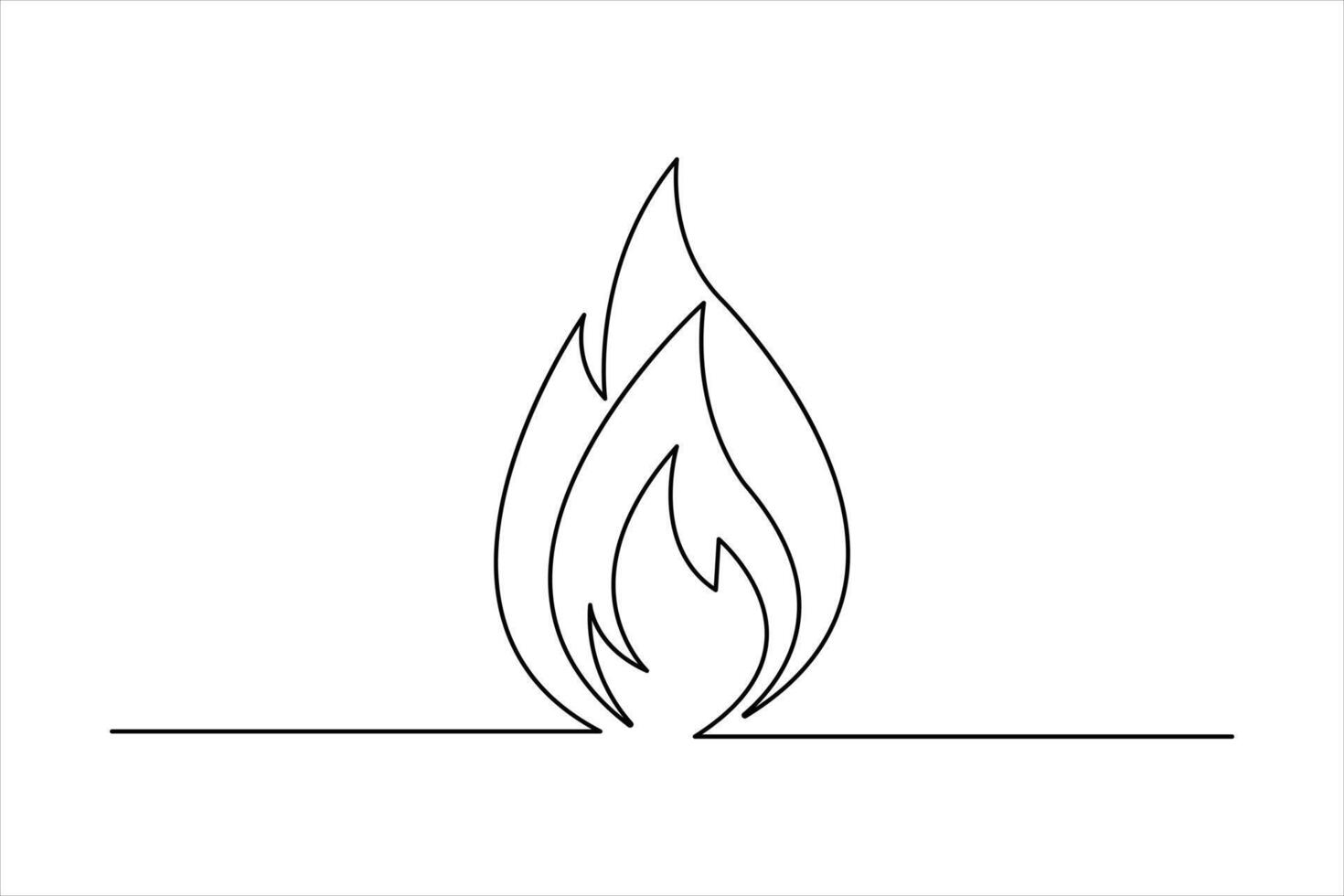 Continuous single line art drawing of fire flame shape, bonfire outline design vector