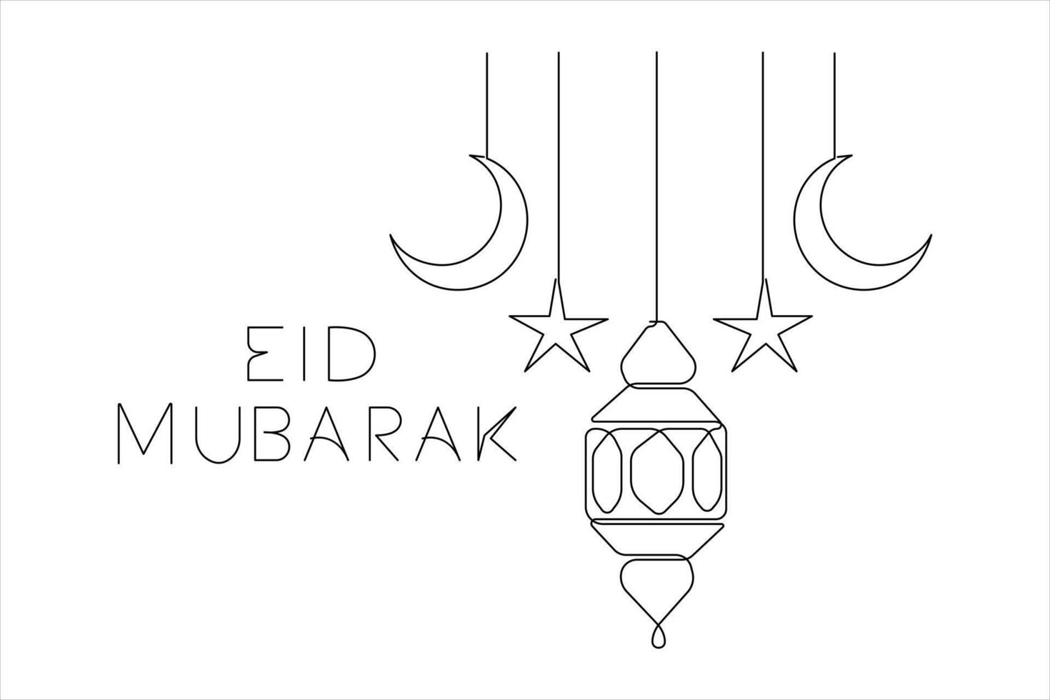 Islamic decoration symbol Ramadan Kareem continuous single line art drawing and Eid Mubarak outline illustration vector