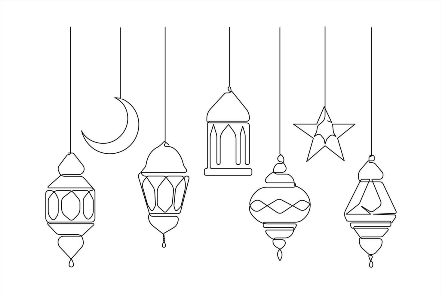 Islamic decoration symbol Ramadan Kareem continuous one line art drawing and Eid Mubarak style vector