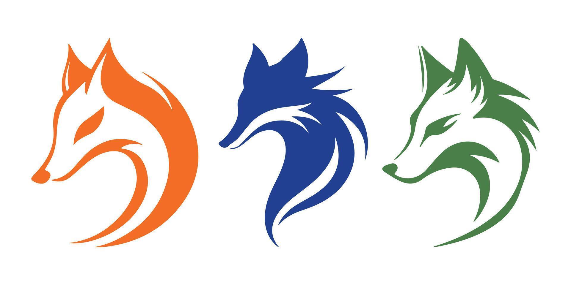 Abstract Colorful Set of Three Fox Head Silhouettes Icons or Logo Design Template vector