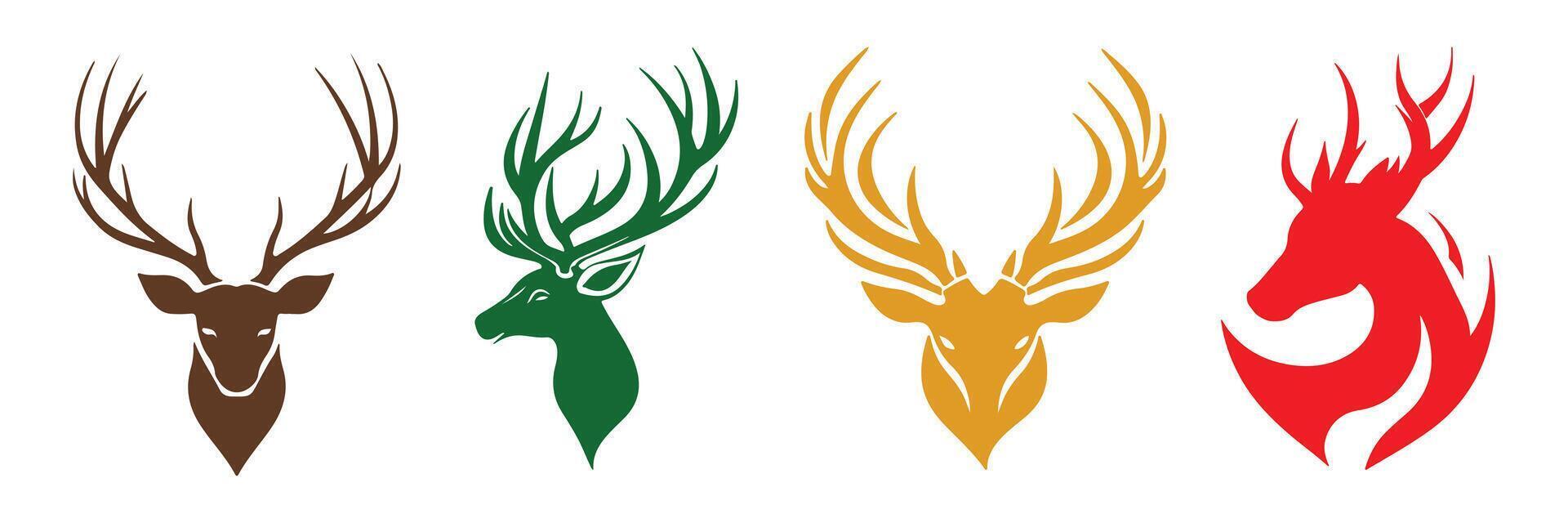 Abstract Colorful Set of Four Deer Head Silhouettes Icons or Logo Design Template vector
