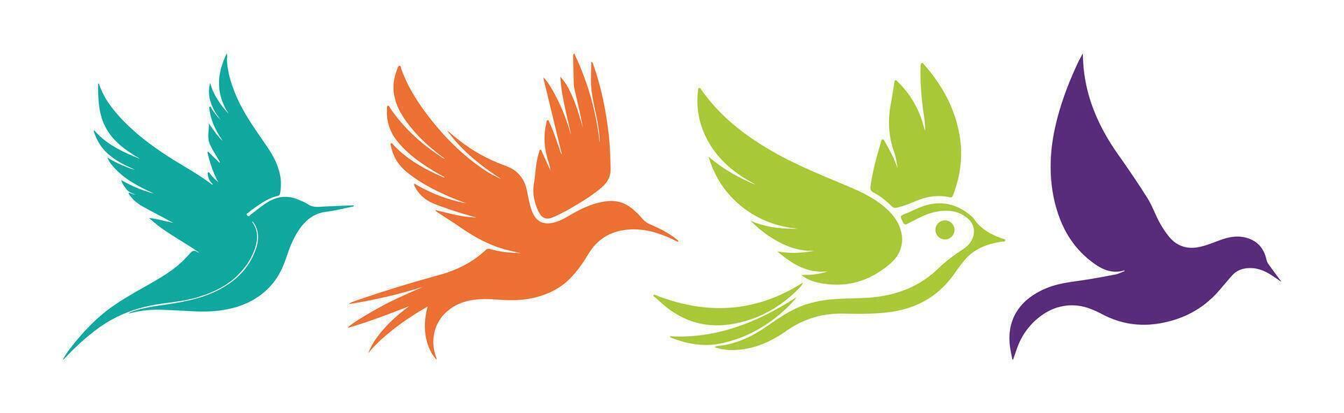 Abstract Colorful Set of Four Bird Silhouettes Icons or Logo Design Template vector