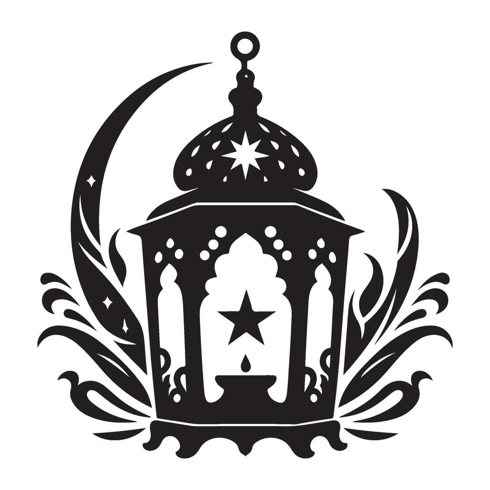 islamic lantern with star and crescent vector