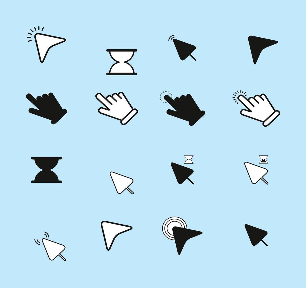 New a Computer mouse click cursor gray arrow icons set and loading icons. Cursor icon. vector