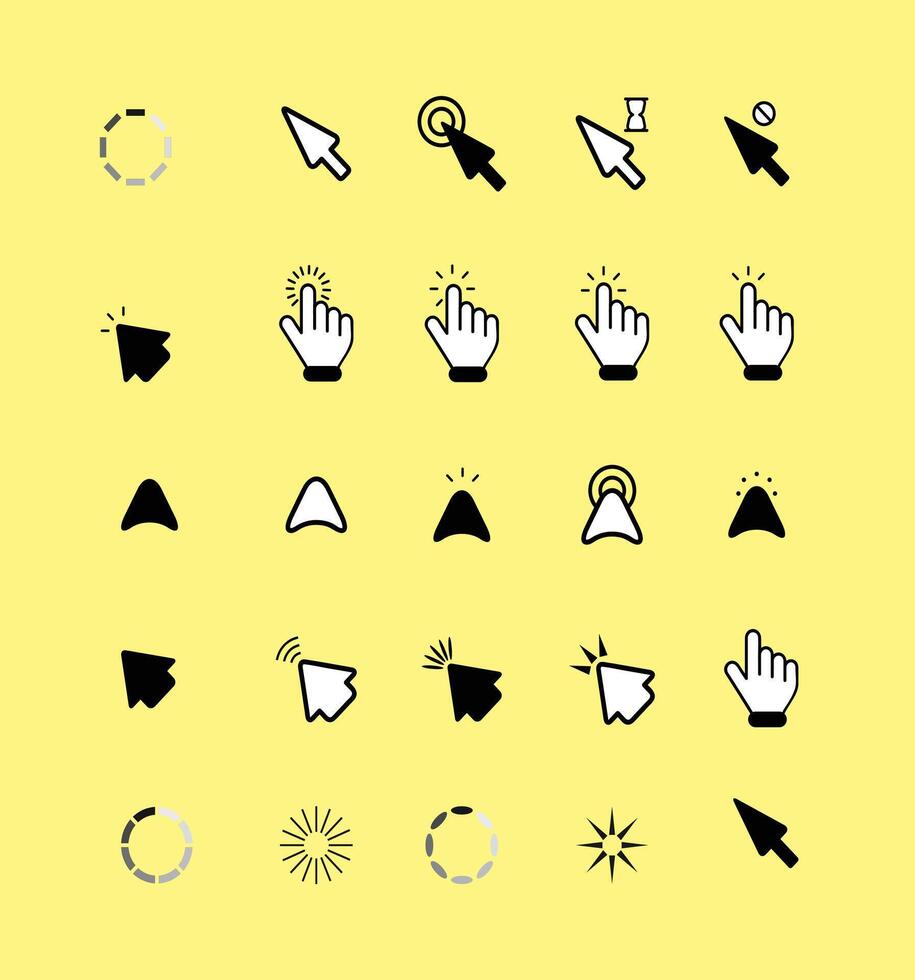 New Computer mouse click cursor gray arrow icons set and loading icons. Cursor icon. vector
