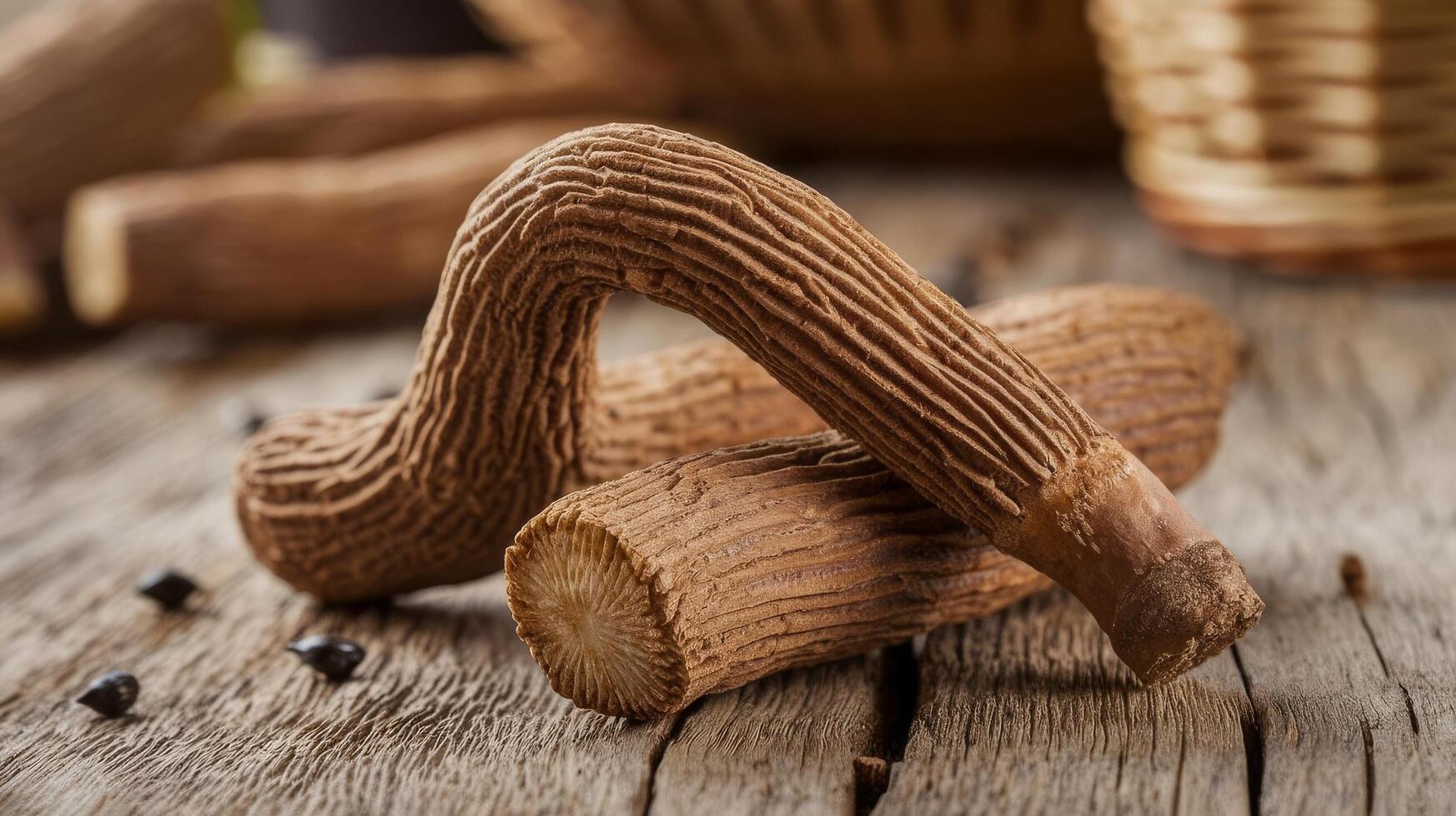 Licorice root on the table glycyrrhiza glabra photo
