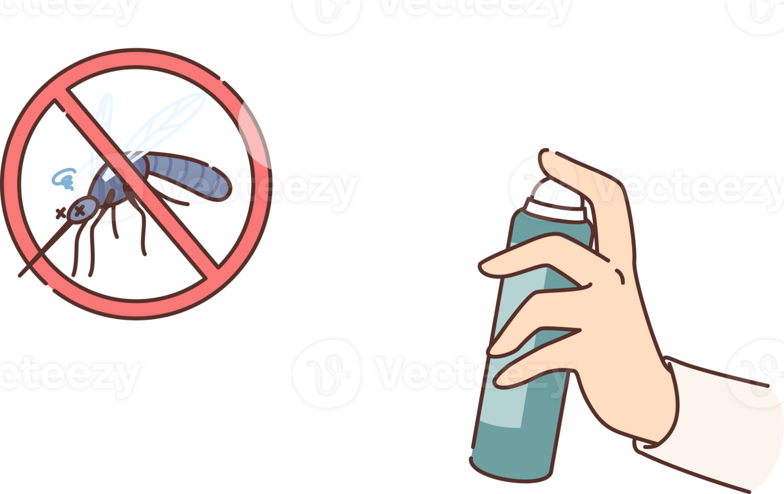 Dichlorvos for destruction of mosquitoes and blood-sucking flying insects that spread harmful diseases and malaria in hand. Crossed-out mosquito dies from inhaling human-sprayed spray. png
