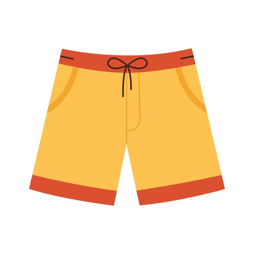 Yellow men swimsuit isolated on white background. Male swimming trunks. Fashion shorts for beach, pool and sport. Colorful summer clothing. Flat illustration vector