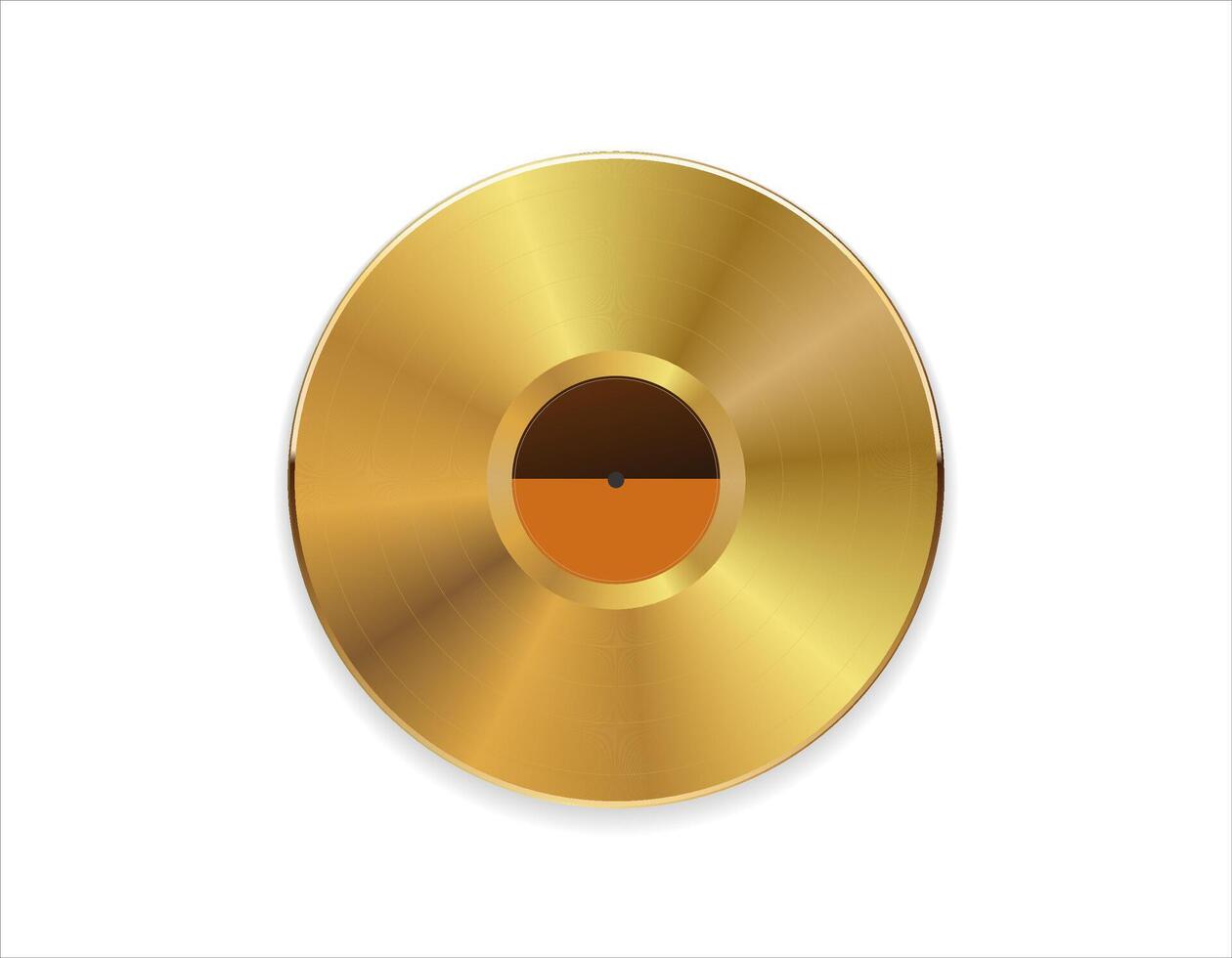 Realistic illustration of a vinyl gold record analog record disc on a white background vector