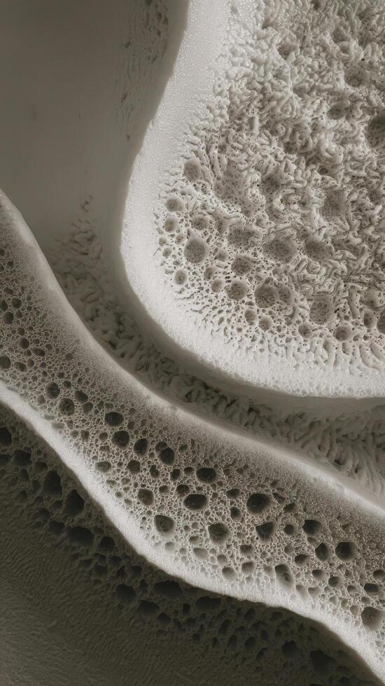 A close up of a foam that is on top of a surface photo