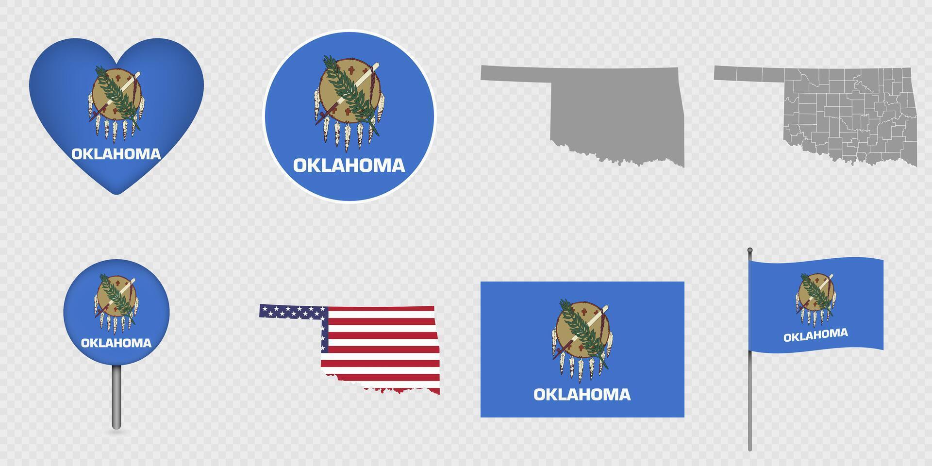 Oklahoma State Flags and Maps Icon Pack. vector