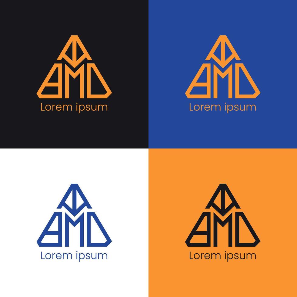 AMD Monogram Logo Design On Different Color Background vector