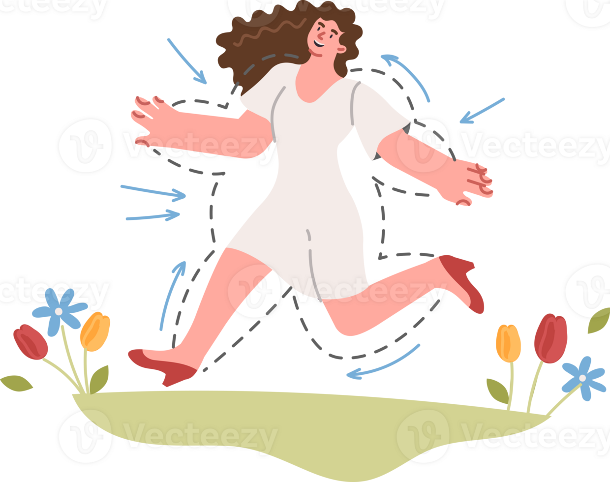Running helped woman lose weight, thanks to right outdoor training plan and dietary nutrition. Happy girl managed to lose weight and change life for better, getting rid of belly and cellulite png
