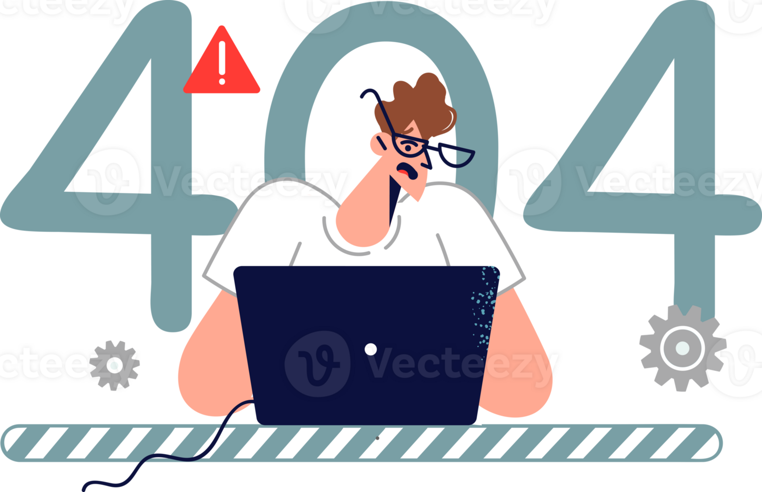 Man system administrator sees 404 error on website and repairs computer to fix problem. Guy programmer is upset because of 404 error that caused laptop to freeze and problems with access png