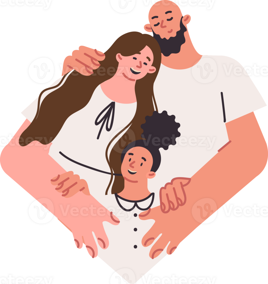Happy family of parents and little daughter hugging located in big heart png