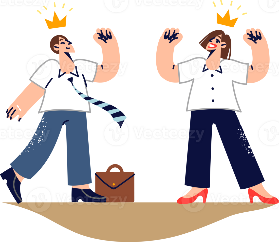 Narcissistic managers with crowns over heads feel own importance due to superiority over colleagues. Narcissistic people experience self-centered lifestyle due to lack of empathy for co-workers png