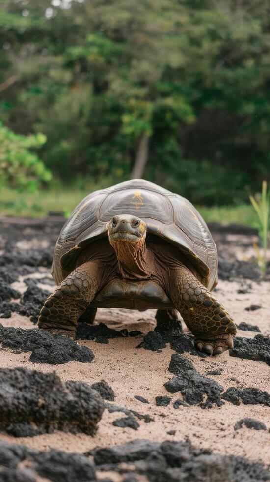 A turtle walking on the ground photo