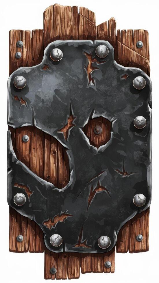 An old wooden plate with rivets and rivets photo