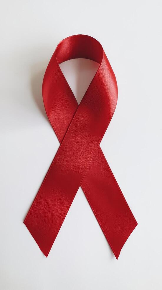 Red satin ribbon isolated cutout on white background photo