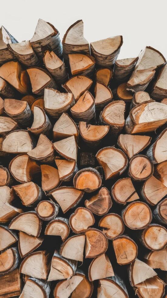 Firewood pile of firewood isolated on a white background logs of birch fire wood clipping path photo