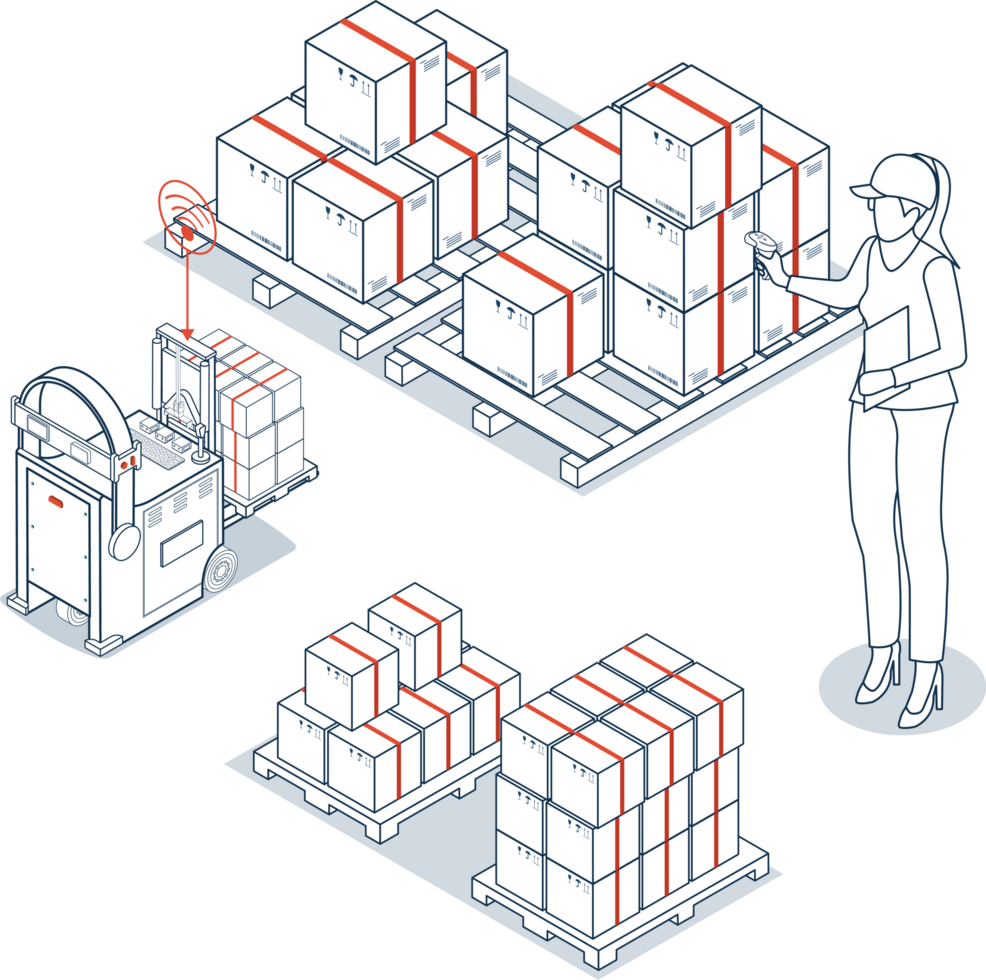 Global logistics network. 3D isometric scenes showing export-import operations png