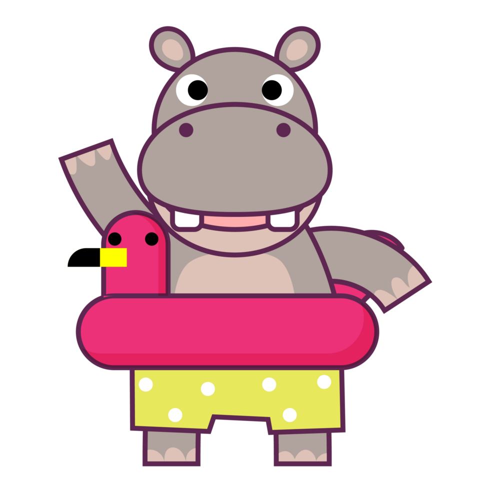 Summer happy Hippo swim beach colorful rubber rings Flamingo, swimming ring, hello summer png