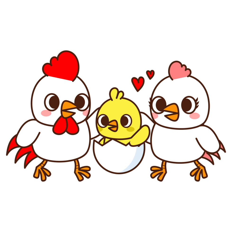 Cute Family of Chickens with Newborn Chick png