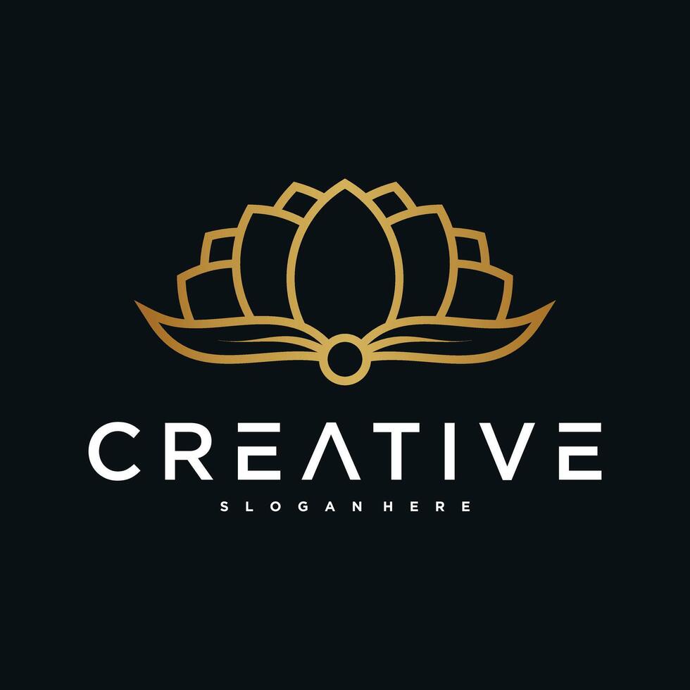 Minimalist lotus logo with unique line art shape vector