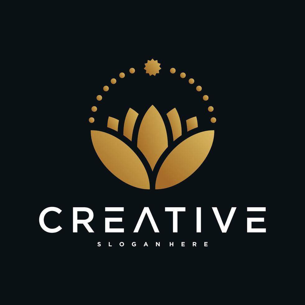 lotus logo with unique line art shape vector