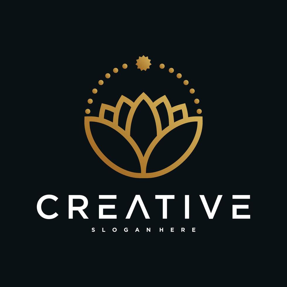 Minimalist lotus logo with unique line art shape. Premium vector