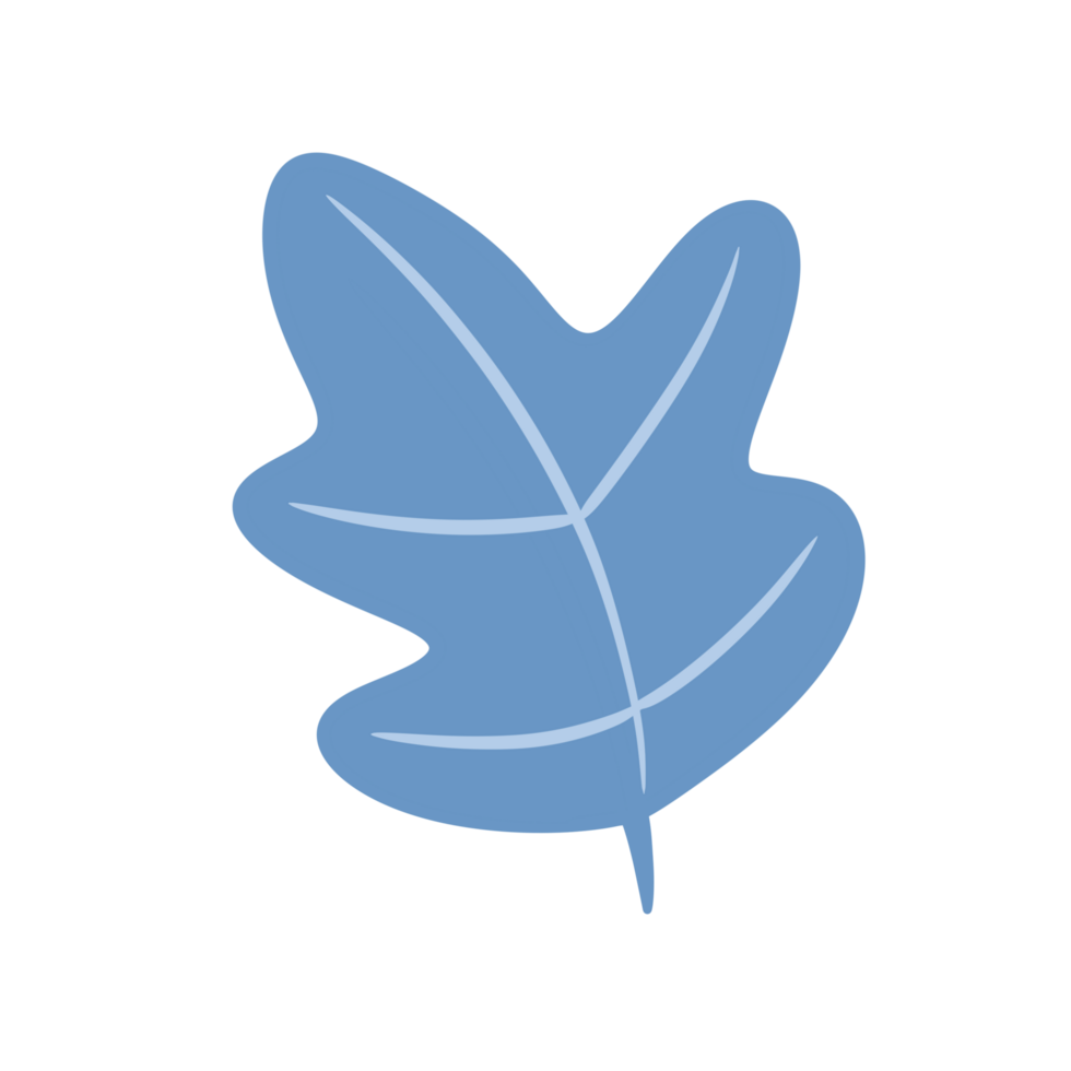 blue leaf simple flat illustration. Hand drawn doodle spring leaf isolated element png