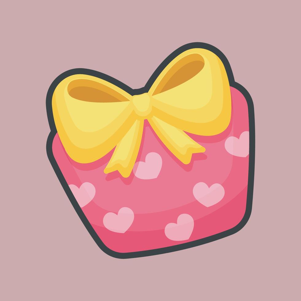 gift pack with love pattern and yellow bow in outline flat design vector