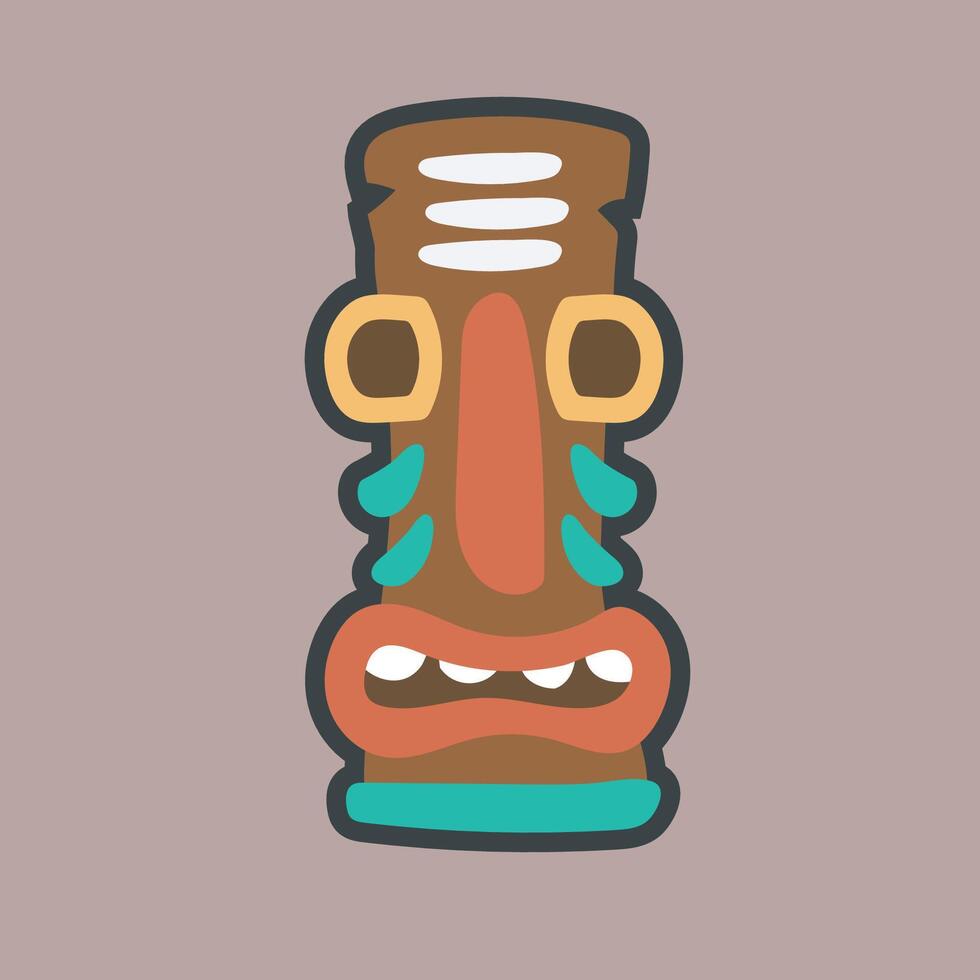 wood ethnic statue wood character in outline flat design vector