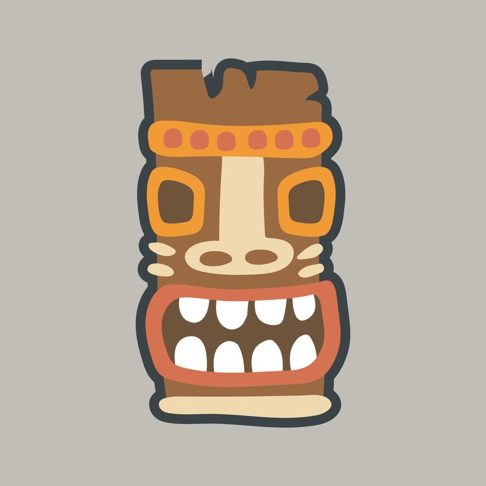 wood ethnic statue sculpture mask in outline flat design vector