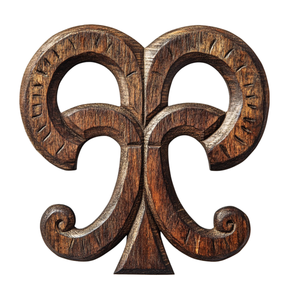 Wooden Emblem with Heart and Leaf Motif png
