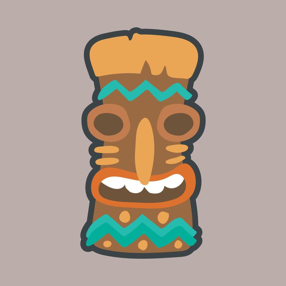 ethnic wooden sculpture face in outline flat design vector