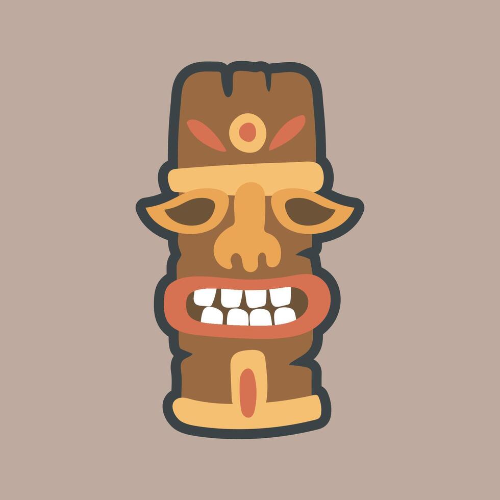 wooden ethnic mask statue in outline flat design vector