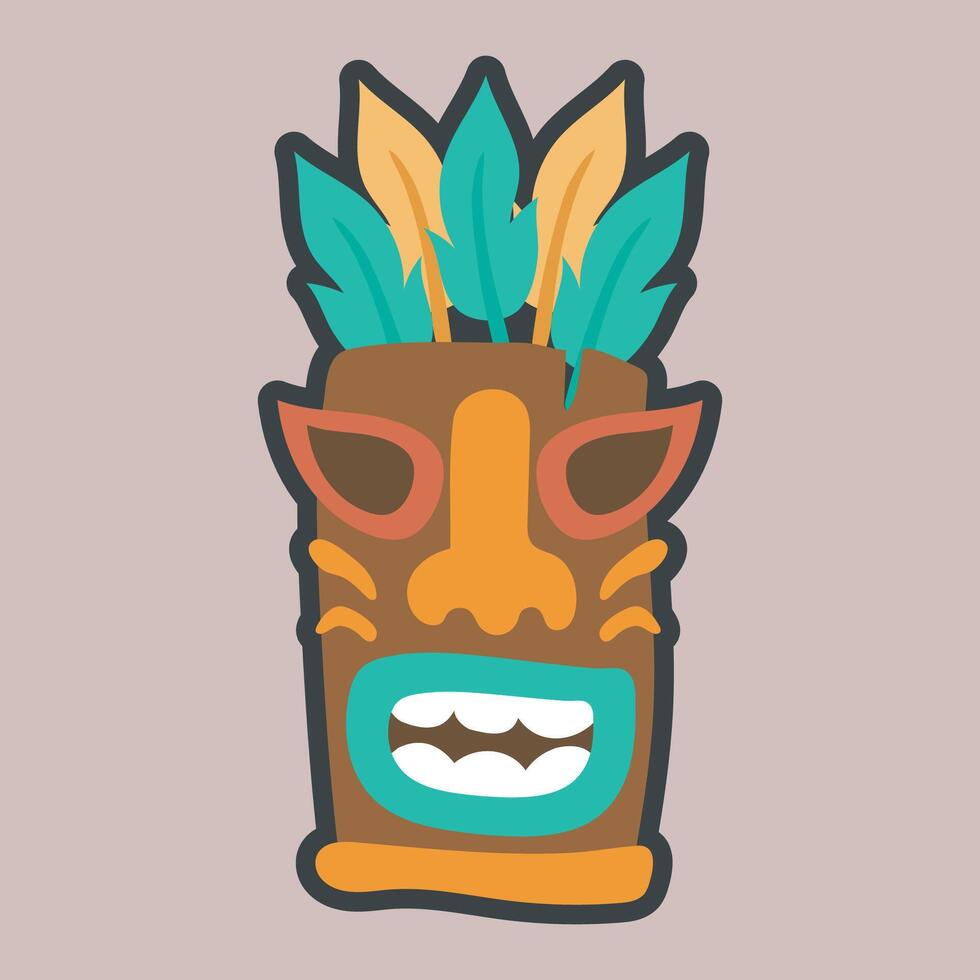 laugh face wooden statue mask in outline flat design vector