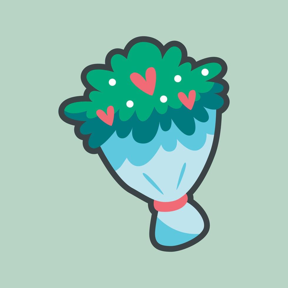 green flower bouquet with outline flat design vector